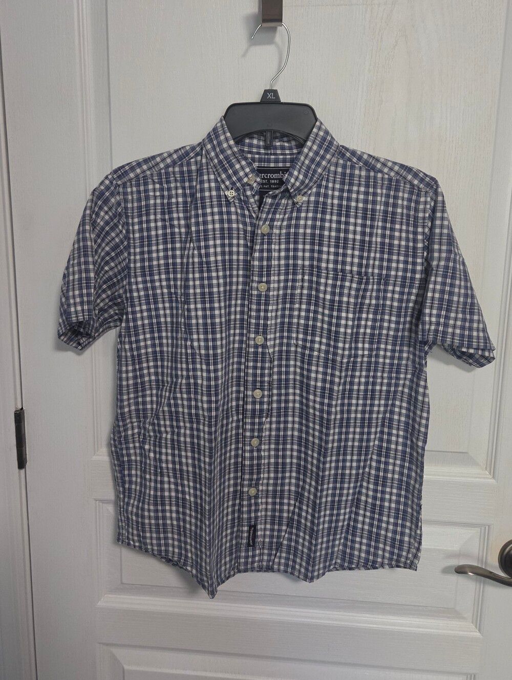 Abercrombie Shirt Buttondown White Blue Plaid Cotton Vacation Mens Large